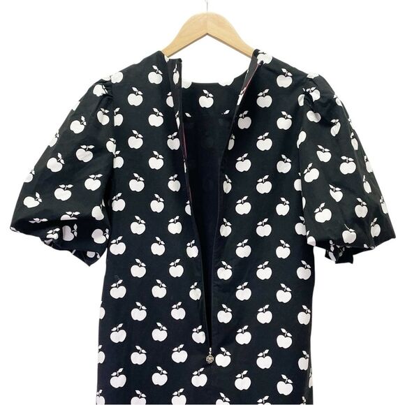 Kate Spade Apple Toss Taxi Dress Black White Puff Sleeve Mini Shift Size 00 - Picture 9 of 16